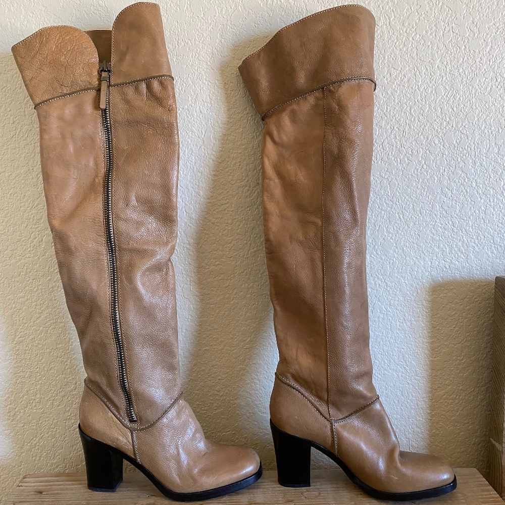 Via Spiga over the knee taupe leather boots sz 9